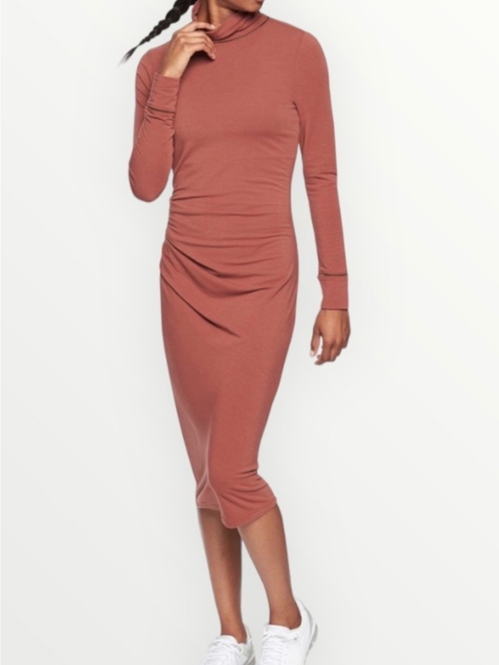 Athleta Long Sleeve Industry Midi Dress in Havana Clay